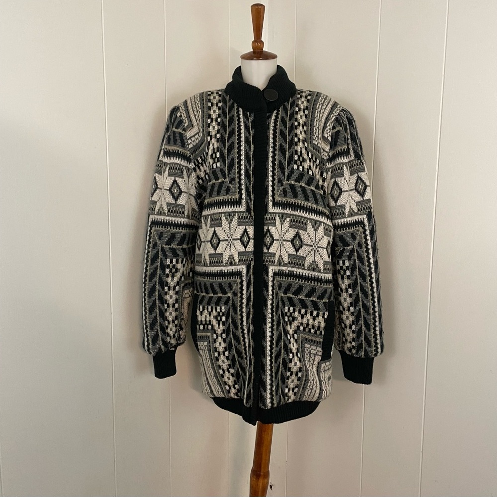 Vintage Knit Long Sleeve Crew‎ Neck Front Zip Bomber Style Jacket